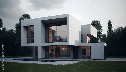 modern house with panoramic windows. Exterior. Generative AI