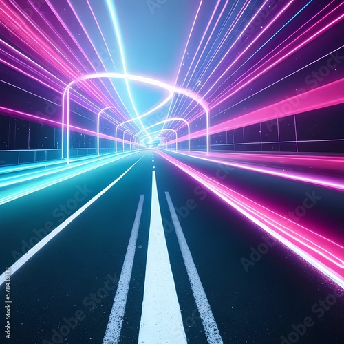 abstract fantasy glowing neon light road, generative art by A.I