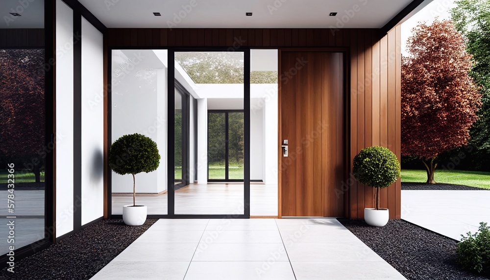 entrance in a modern house architecture. Generative AI