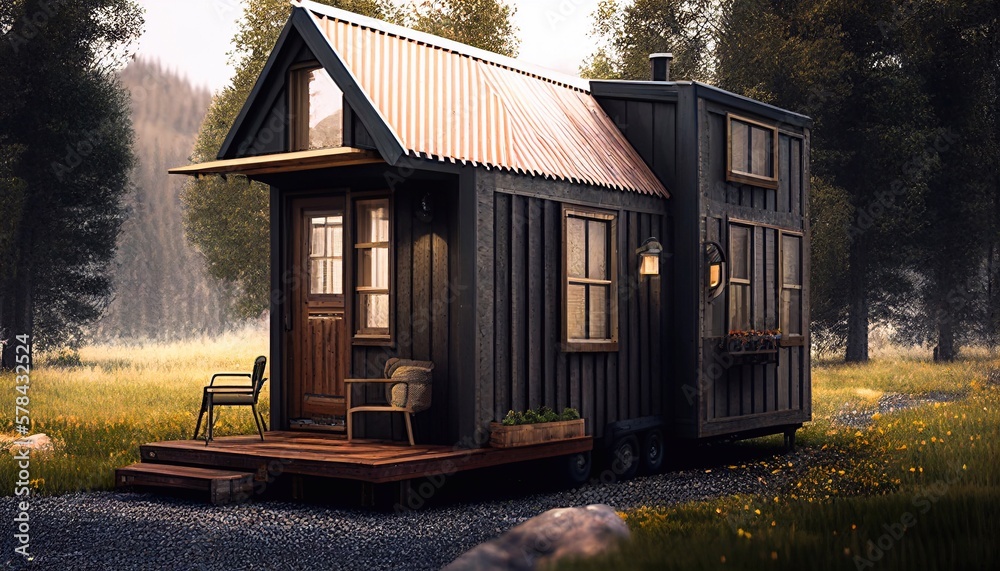 modern house of sandwich panels with panoramic windows environmentally friendly home building modular housing. Generative AI modern house of sandwich panels with panoramic windows environmentally friendly home building modular housing. Generative AI