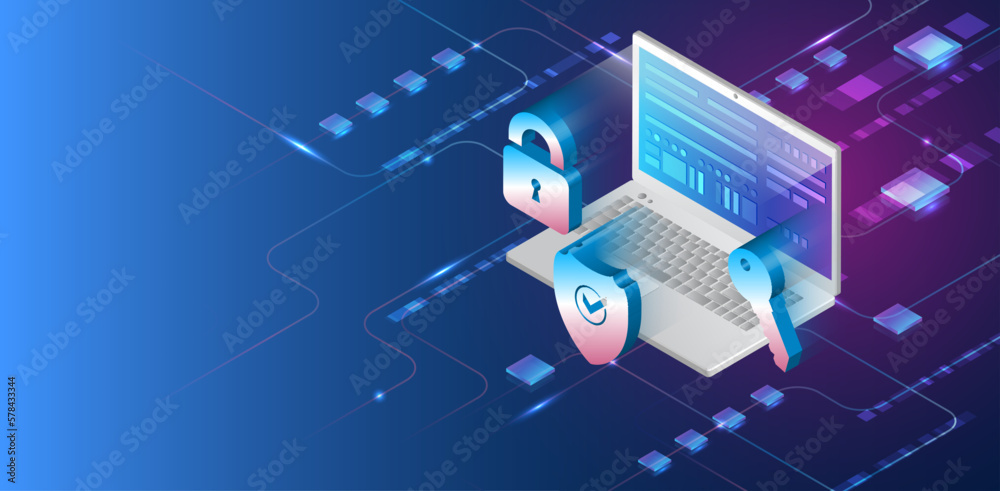 Data protection, privacy, and internet security concept. Hi-tech various background. Cyber security for business and internet projects. Vector illustration of data security services.