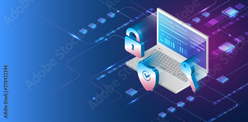 Data protection, privacy, and internet security concept. Hi-tech various background. Cyber security for business and internet projects. Vector illustration of data security services.