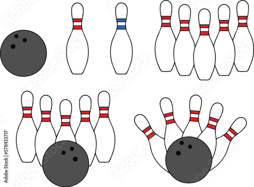 Bowling Ball and Pins Color Clipart Set