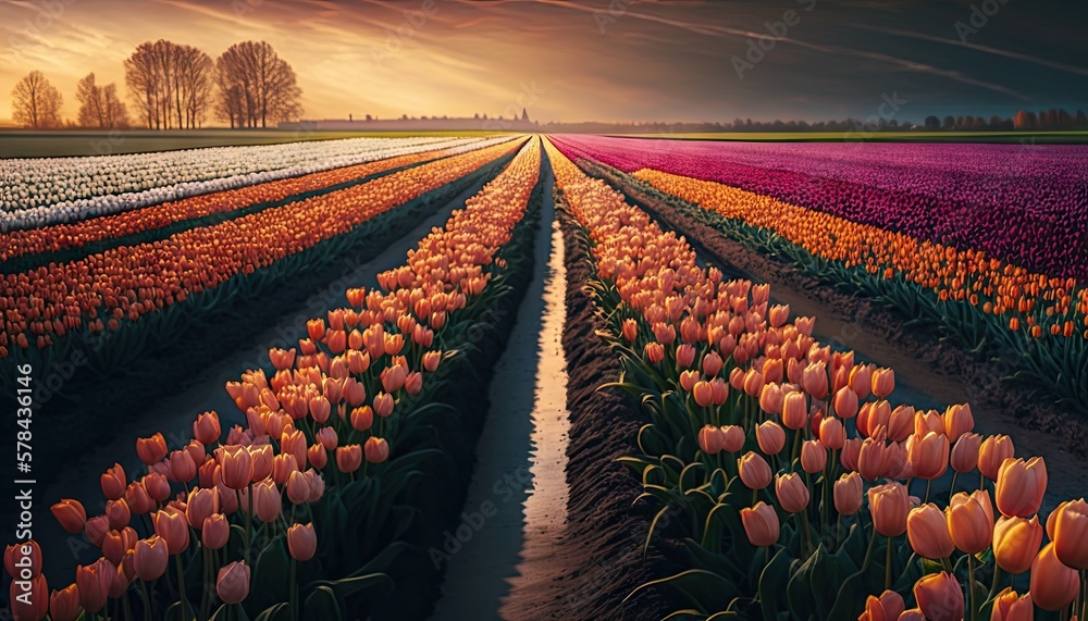 Field of tulips. Generative AI