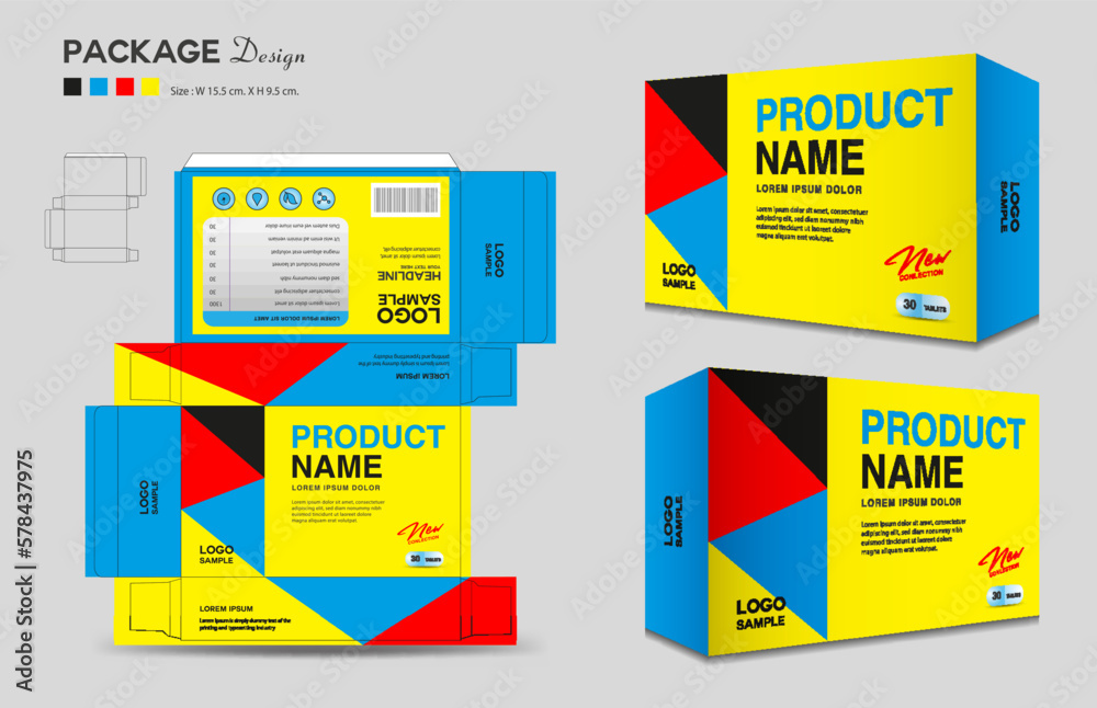 Supplements and Cosmetic box design, Package design template, box