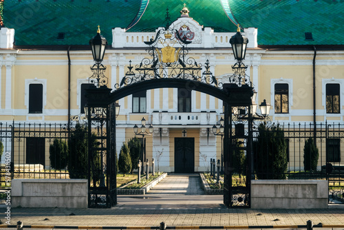 The main landmark of the beautiful Balkan city of Vrsac, located on the border between Serbia and Romania, is the magnificent palace of Orthodox Church Patriarcy and old historic cathedral photo