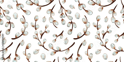 Willow twig seamless pattern background