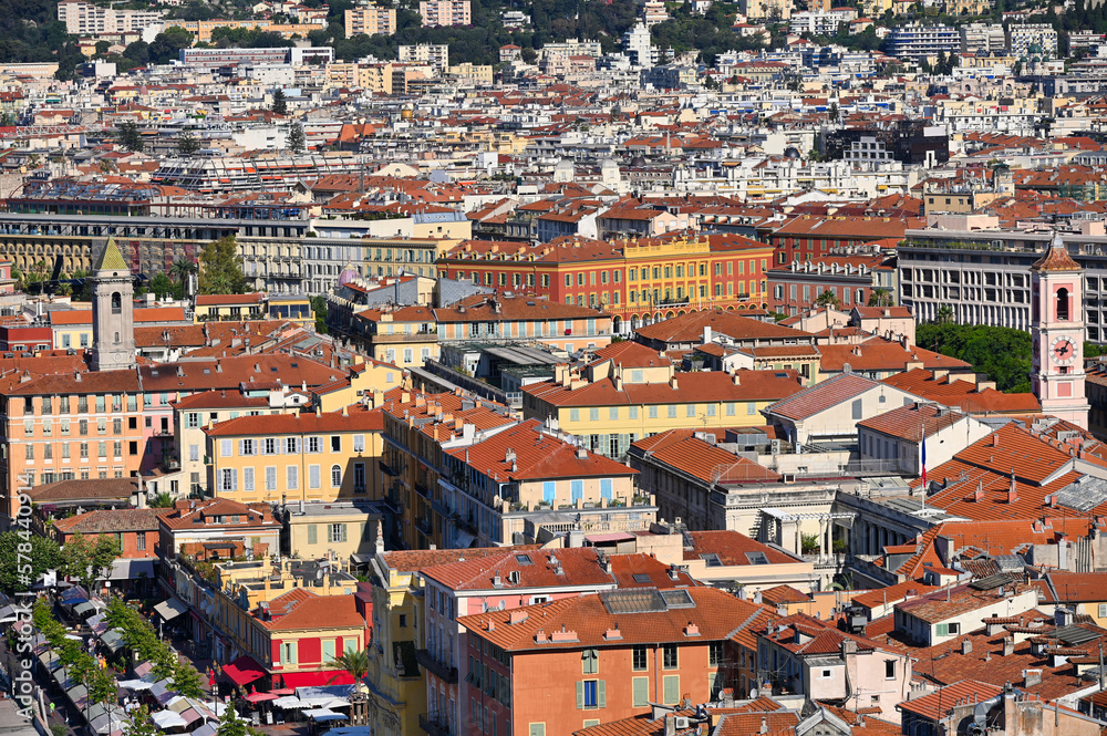 Old buildings and church towers in Nice France