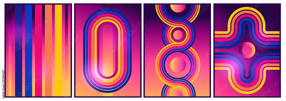 retro neon vintage 70s style stripes background poster lines. shapes