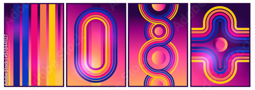 retro neon vintage 70s style stripes background poster lines. shapes vector design graphic 1970s retro background. abstract stylish 70s era line illustration Retrowave, synthwave, rave, vapor wave