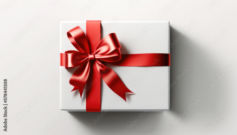 White gift box with red ribbon Generative AI White gift box with red ribbon Generative AI