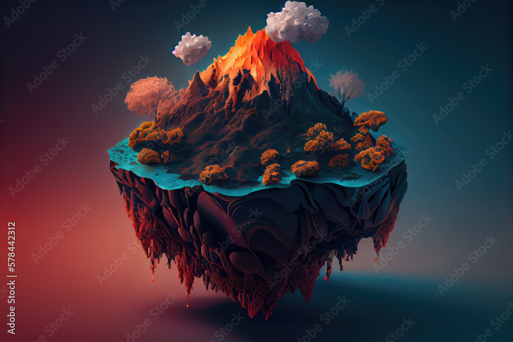 Generative AI AI generative floating island in the sky, with clouds ...