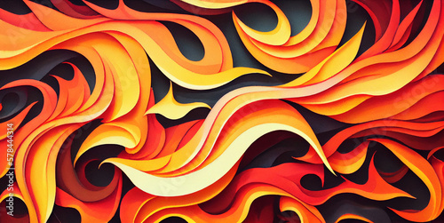Fire background, burning hot flames with smoke watercolor illustration banner, created with Generative AI technology