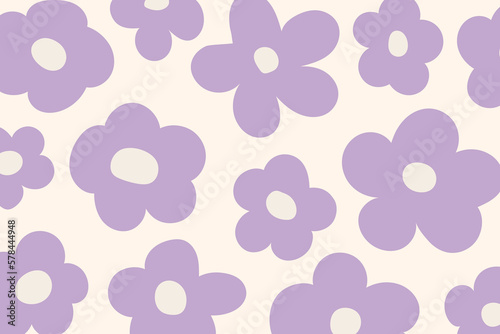 Trendy floral seamless pattern. Hand drawn 70s style floral background illustration in pastel colors.