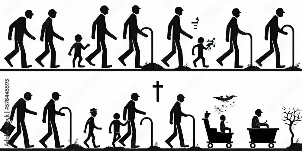 Life cycle stick figure man people human sequence - Generative AI