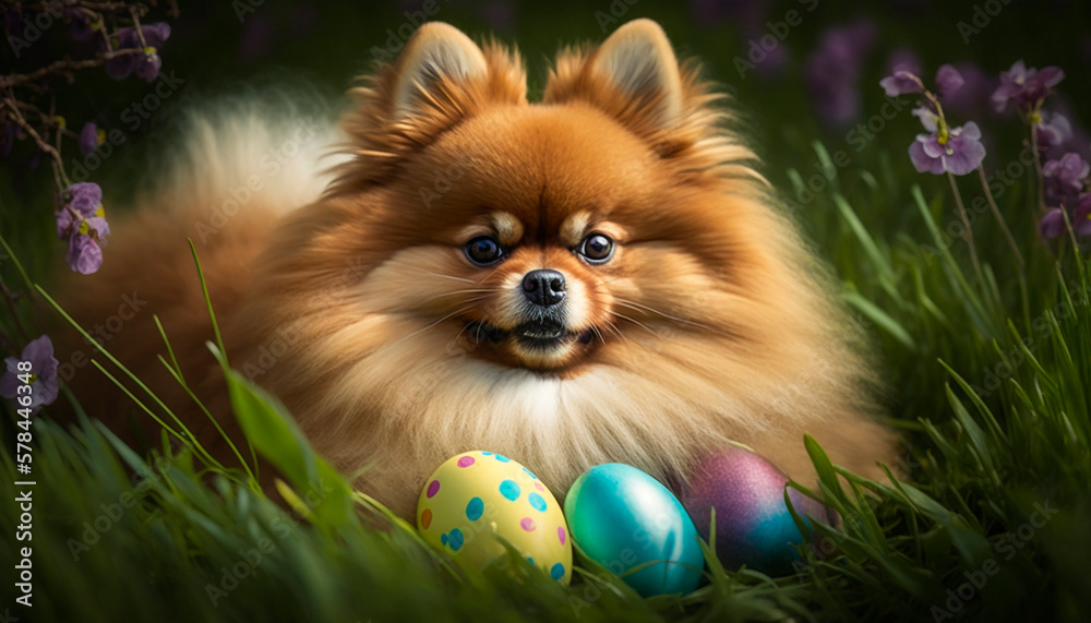 Pomeranian Pooch Finds Festive Easter Eggs in the Flowery Field