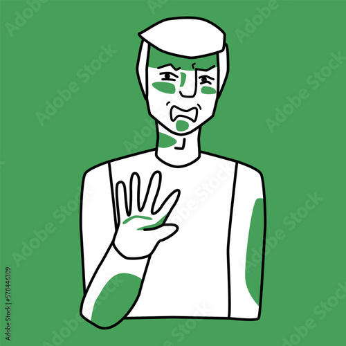 Adult male with emotion of disgust, green and white. photo