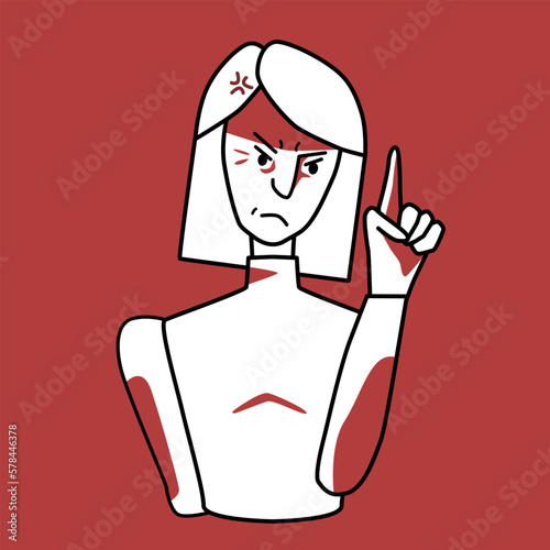 Angry woman, annoyed emotion, red and white.