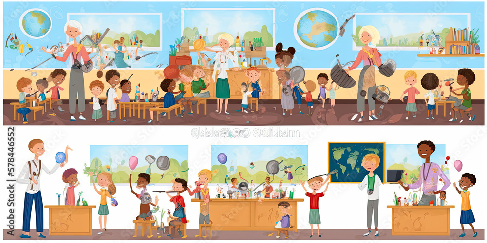 Panorama banner of diverse young kindergarten - Generative AI Panorama banner of diverse young kindergarten - Generative AI