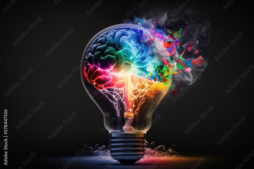 abstract light bulb idea in brain Generative AI abstract light bulb idea in brain Generative AI