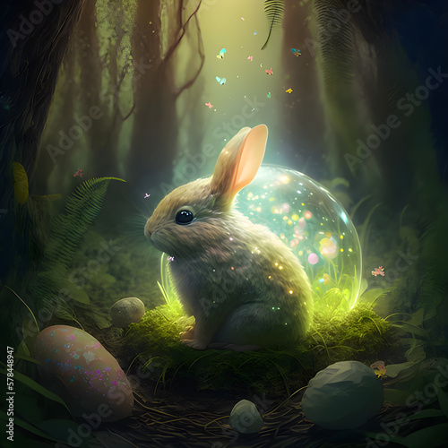 easter bunny in the forest AI