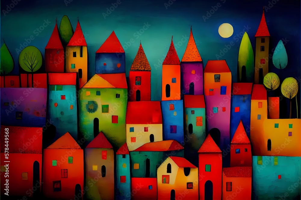 Fairy Tale Cityscape, , colorful houses - Generated by Generative AI