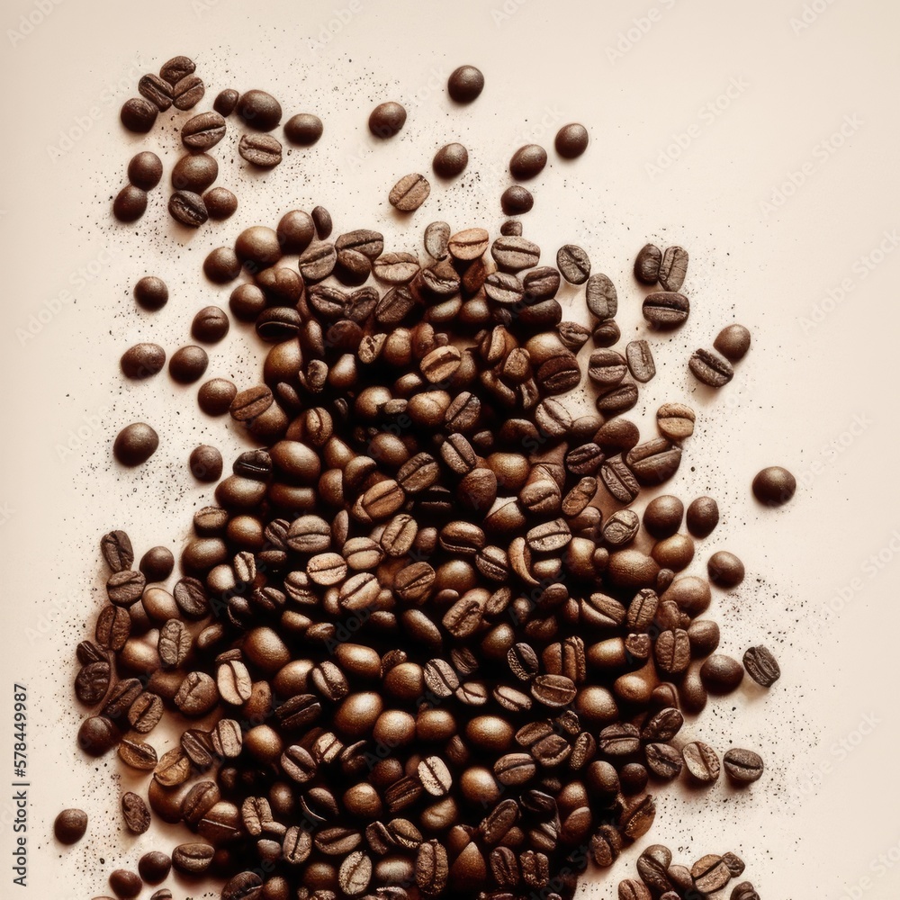 Explosion of coffee beans with dark background. Generating with AI Explosion of coffee beans with dark background. Generating with AI