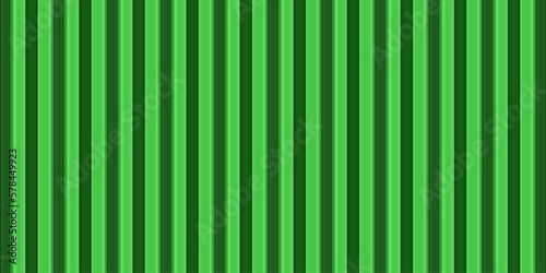 Green vector striped metal wall background. Plastic vertical siding pattern. Metallic roof tile texture. Grooved iron fence backdrop. Wavy repeat construction. Striped horizontal banner, front view
