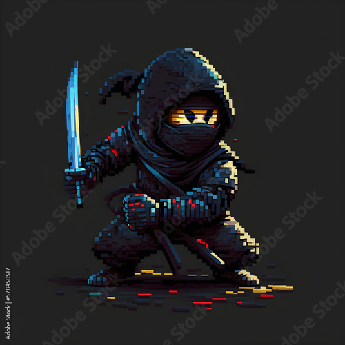 black ninja with a sword on a black background