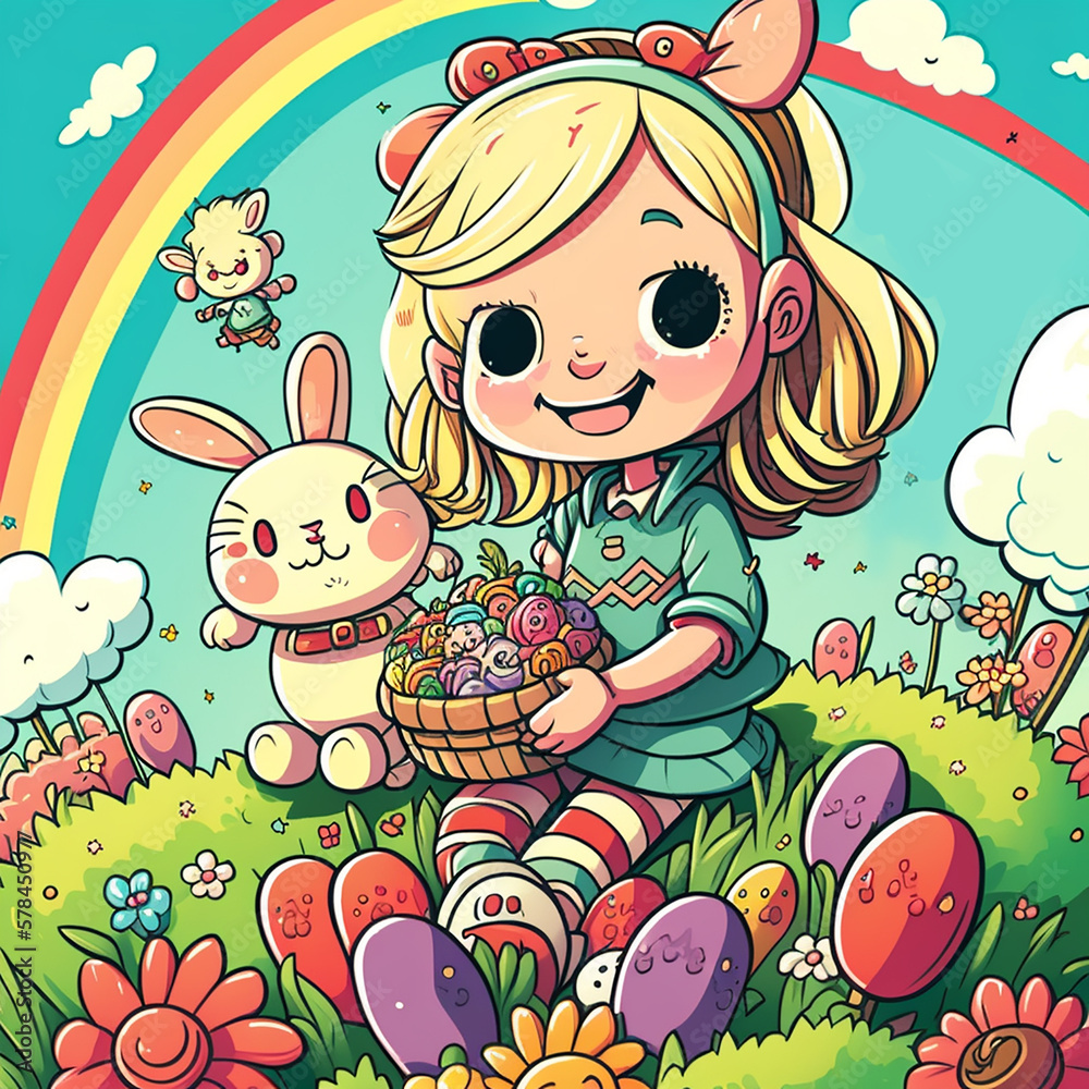 Naklejka premium easter bunny and eggs generation AI