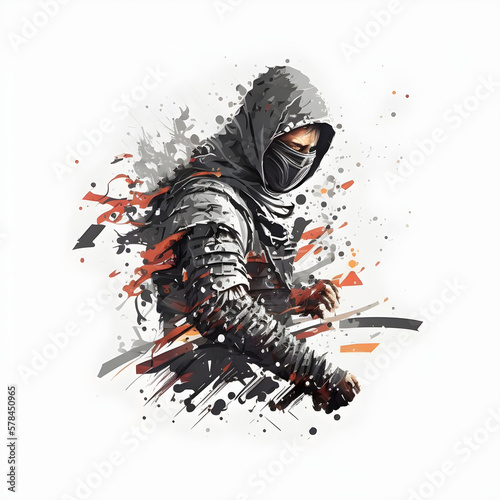Ninja in a fighting stance on a light background