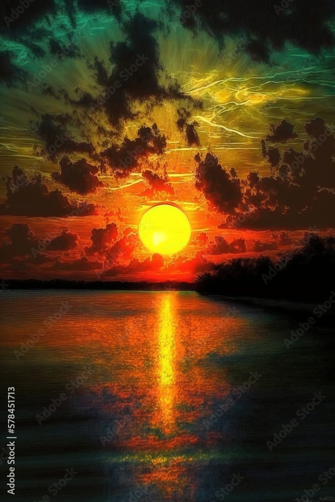 Beautiful sunset or sunrise illustration digital art design, generative ai