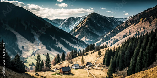 Majestic mountains of Romania, captured in a generative ai image, provide a stunning outdoor landscape. - generative ai. photo