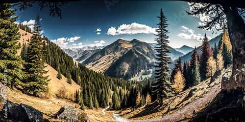 Green hills of Romania, a peaceful landscape stretching out to the horizon, provide a tranquil backdrop for this stunning image. - Generative AI. photo