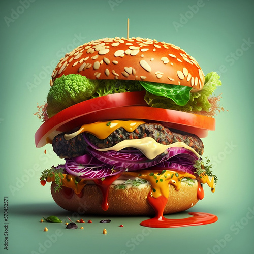 A "veggie burger" can be restated as a burger that is made with vegetarian ingredients. AI