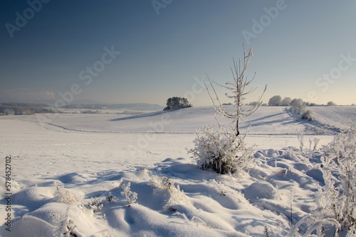 Winter snow-covered South Bohemian landscape