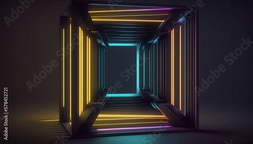 Geometric Neon Abstract Background - 3D Render with Laser Linear Shape