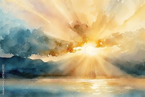 Beautiful sunset or sunrise illustration digital art design, generative ai © Arisctur