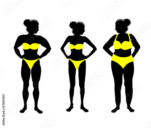 Silhouette of a thin and fat woman. Vector illustration