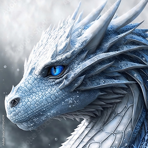 Un dragon blanc aux yeux bleux photo