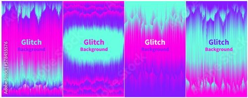 Fotografiet Glitch blurred colorful bright distorted gradient lines poster set