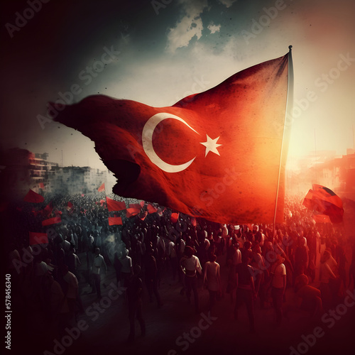 Protests in turkey. politics. elections.turkish flag. Generative AI photo