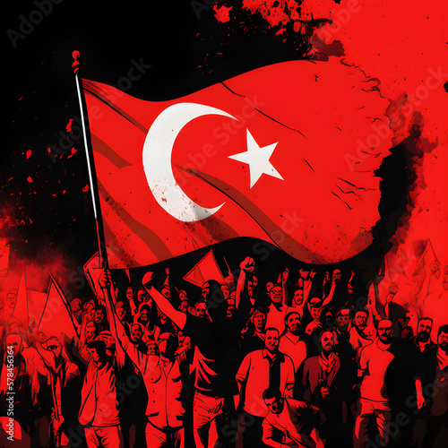 Protests in turkey. politics. elections.turkish flag. Generative AI photo