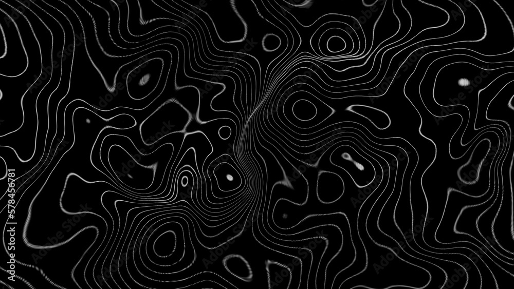 Abstract white and black cartographic lines background. Topography contour map abstract wide background. Ancient cartographic arts. Web design or presentation. 3d rendering