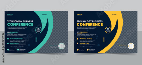 Creative business technology conference webinar flyer template and event banner invitation layout design