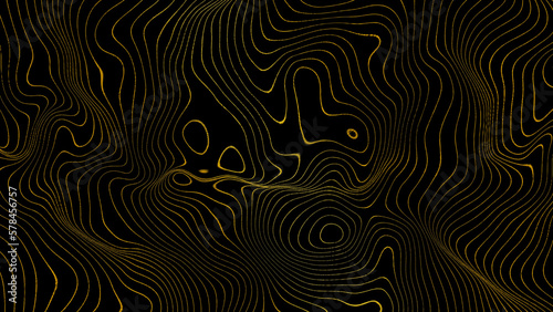 Abstract gold and black cartographic lines background. Topography contour map abstract wide background. Ancient cartographic arts. Web design or presentation. 3d rendering