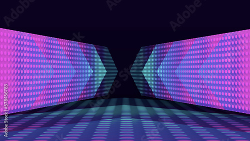 3d rendering led neon platform scene from dots with arrows pointing to the center