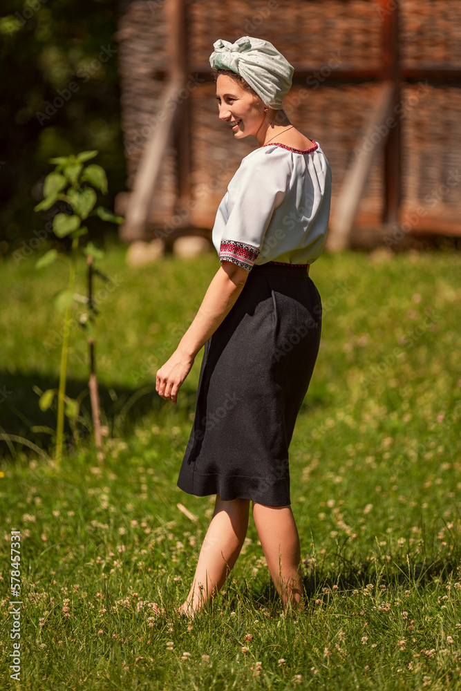young woman in ukrainian national costume outdoors young woman in ukrainian national costume outdoors