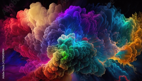 Abstract wallpaper, exploding rainbow colors created with generative AI technology