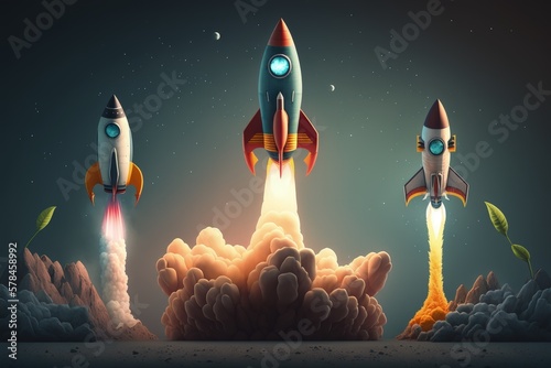 Different stages of launching a rocket, Concept of the different stages in the growth of a startup, Generative AI